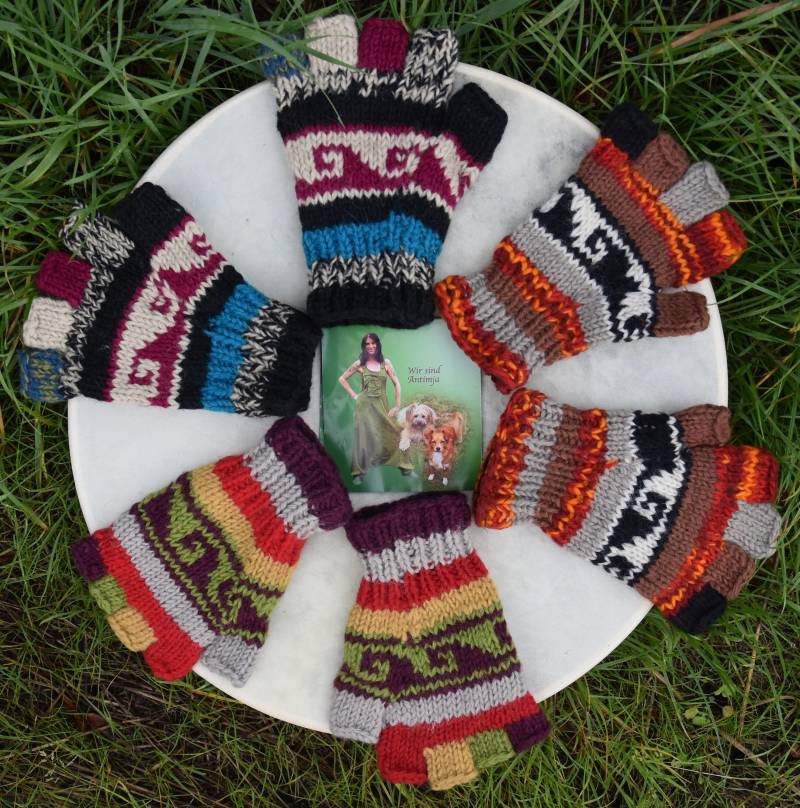 strick Fingerlinge Gefüttert Warme Woll Handschuhe Bunte Handgestrickt Hippie Bunt von Antimja