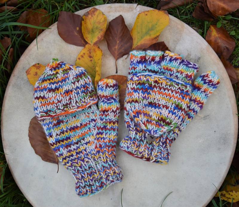 strick Fingerlinge Mit Klappe Fäustlinge Hippie Handschuhe Wollhandschuhe Gefüttert Warme Fingerhandschuhe Schafwolle von Antimja