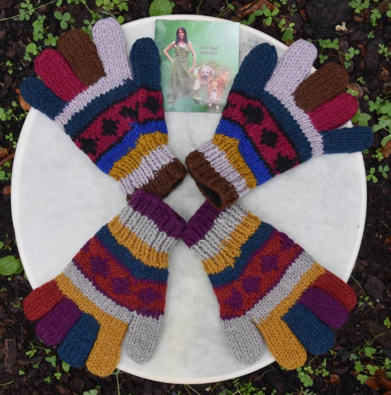 strick Handschuhe Bunt Handgestrickte Fingerlinge Gefüttert Woll Winter Fäustlinge Bunte von Antimja
