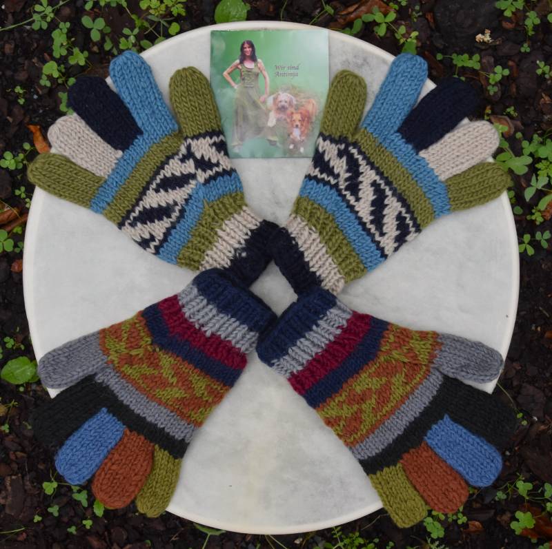 strick Handschuhe Bunt Wollhandschuhe Gefüttert Warme Fingerhandschuhe Hippie Winter Handgestrickt von Antimja