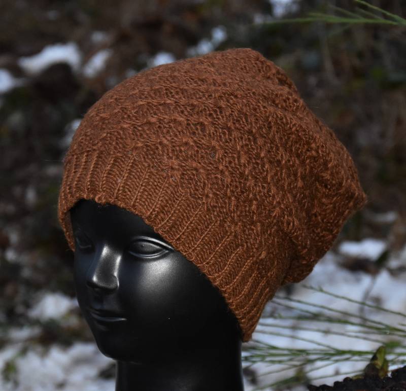 strick Mütze Beanie Wolle Nougatbraun Handgestrickte Gefüttert Winter Kopfbedeckung Braun Damen von Antimja