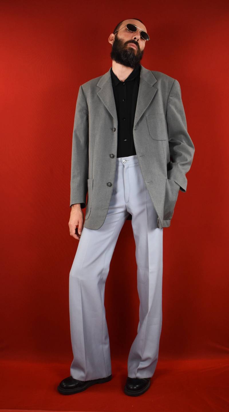 Luxuriöser 70Er Jahre Wollgrauer Herren Blazer - Maßgeschneiderte Jacke Handmade Design Italien Vintage Sacko Wollmantel 80Er Made in Italy von AntimodeVintage