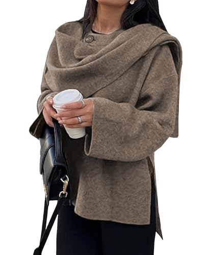 Antinson Übergroßer Damen-Schal, Wollmischung, Mantel, langärmelig, Knopf, Wollmäntel, Übermäntel, Braun, L Antinson Übergroßer Damen-Schal, Wollmischung, Mantel, langärmelig, Knopf, Wollmäntel, Übermäntel, Braun, L von Antinson