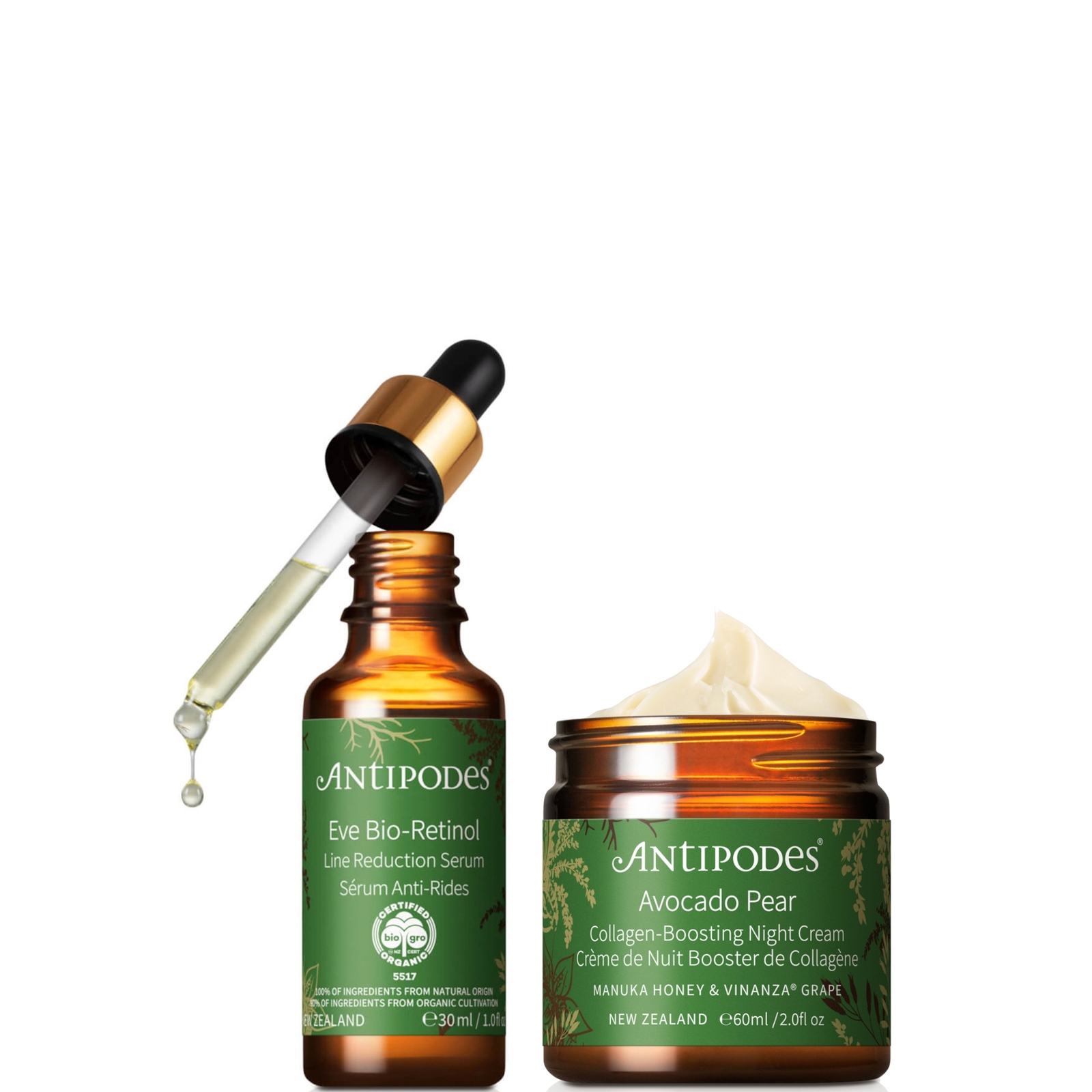 Antipodes Eve Bio-Retinol Line Reduction Serum 30ml, Avocado Pear Collagen-Boosting Night Cream 60ml Bundle von Antipodes