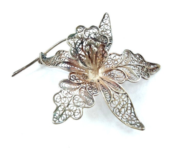 1930Er Silber Brosche, Openwork Filigran Vintage Handgemachte Blume Handmade, Italien 1930Er Silber Brosche, Openwork Filigran Vintage Handgemachte Blume Handmade, Italien von AntiquariusShop
