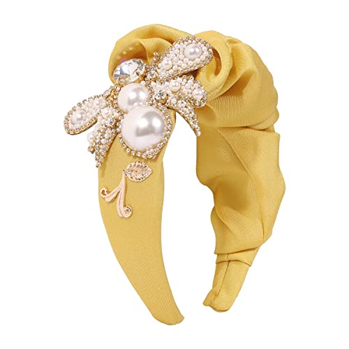 Biene Perle Haarband Barock Mode Diamanten breiten Rand Haar Zubehör Edelstein Stoff Haarreif für Frauen Mädchen (gelb) von Antique Anyan