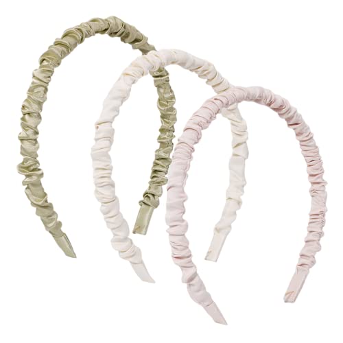 Kreatives Plissee-Haarband, einfaches frisches Haarschmuck, Satin-Stoff, Haarreif, Set mit 3 Haarbändern (Grün-Rosa-Weiß) von Antique Anyan