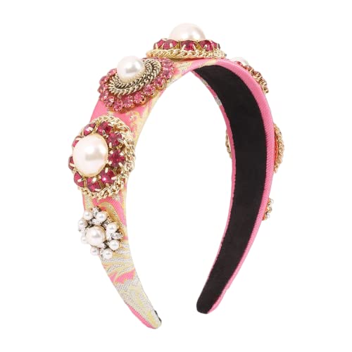 Mode drucken Stoff Diamanten Haarband breite Seite retro Gericht Perle Haarreif für Frauen Mädchen (rosa) von Antique Anyan