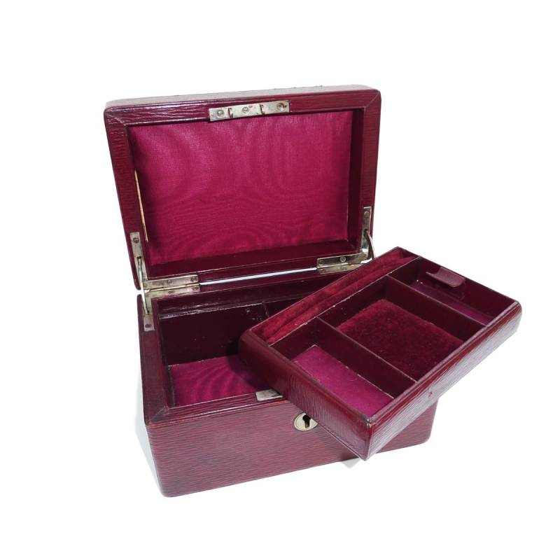 Wunderschöne Bordeauxrote Leder Schmuckschatulle Aus Den 1920Er Jahren von AntiqueAnimalJewelry