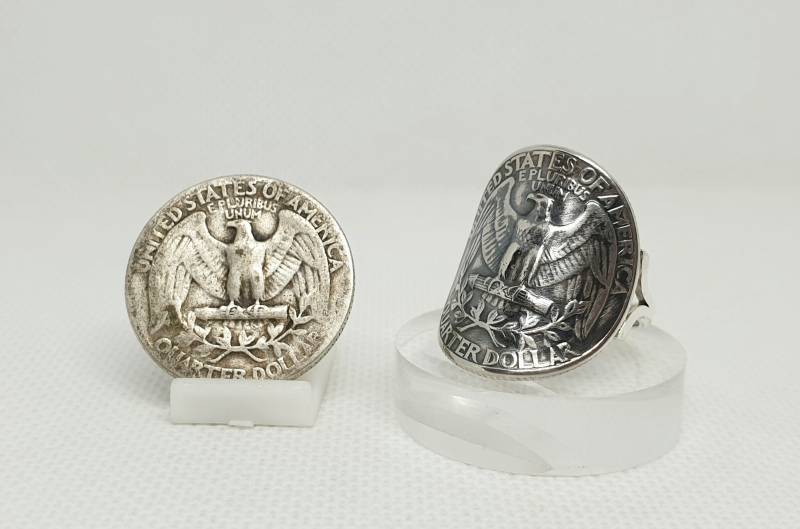 Münzring 1/4 Us-Dollar in Silber Gewölbt von AntiqueCoinRings