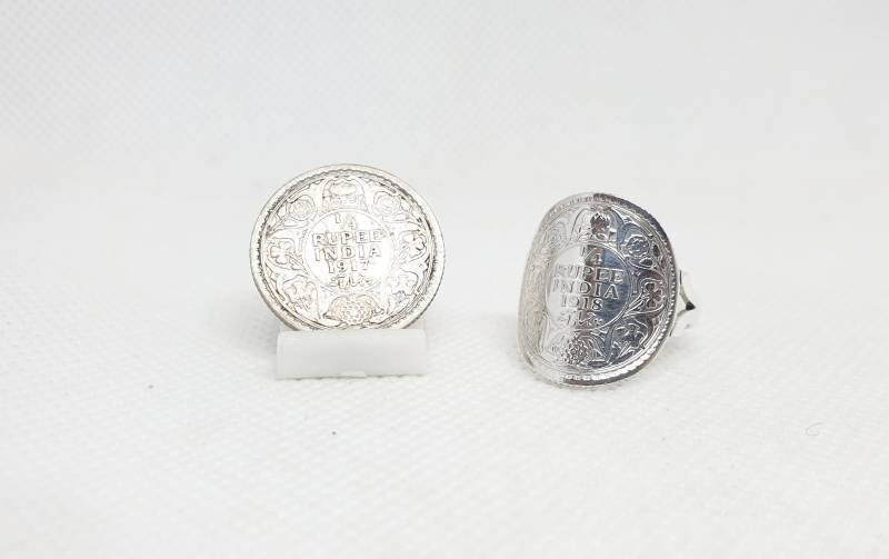 Ring Münze 1/4 Rupee Aus Indien Gestrütet in Silber von AntiqueCoinRings