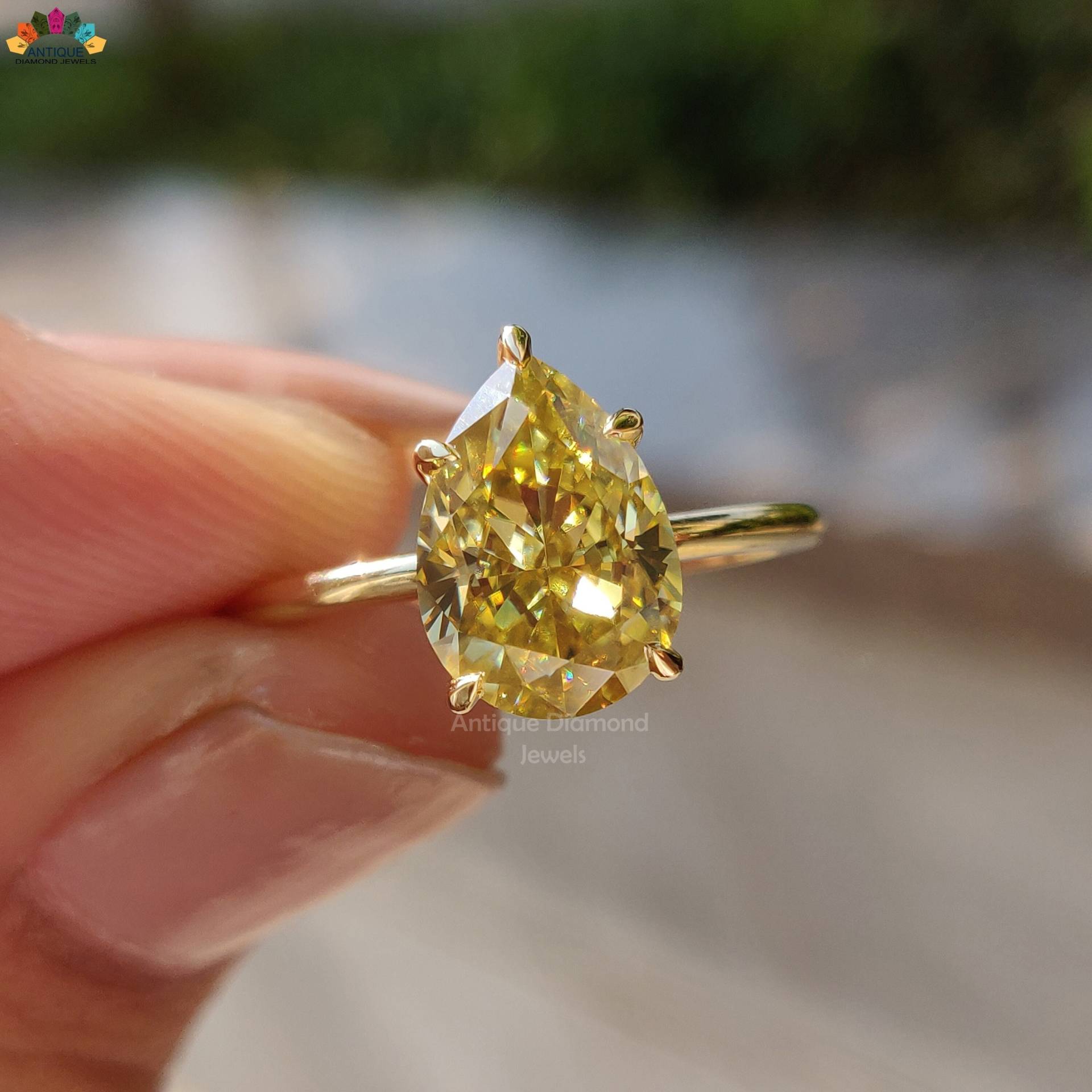 2.20 Ct Canary Gelbe Birne Moissanit Verlobungsring, Solitär Ring, Ring Für Frauen, Fünf Zinken, Gelbgold Weihnachtsgeschenk von AntiqueDiamondJewel