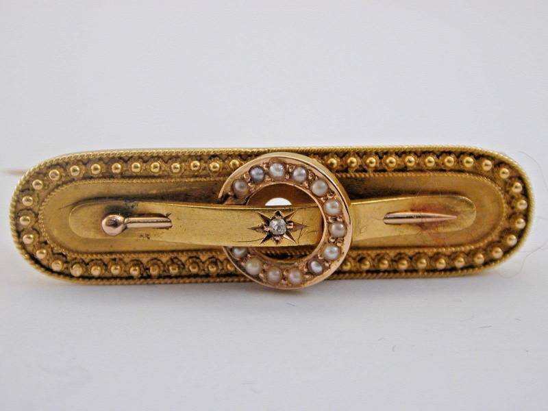 1901 15Ct Schnalle Perle Und Diamant Brosche Handarbeit Nähen Locket Zurück von AntiqueJewellers
