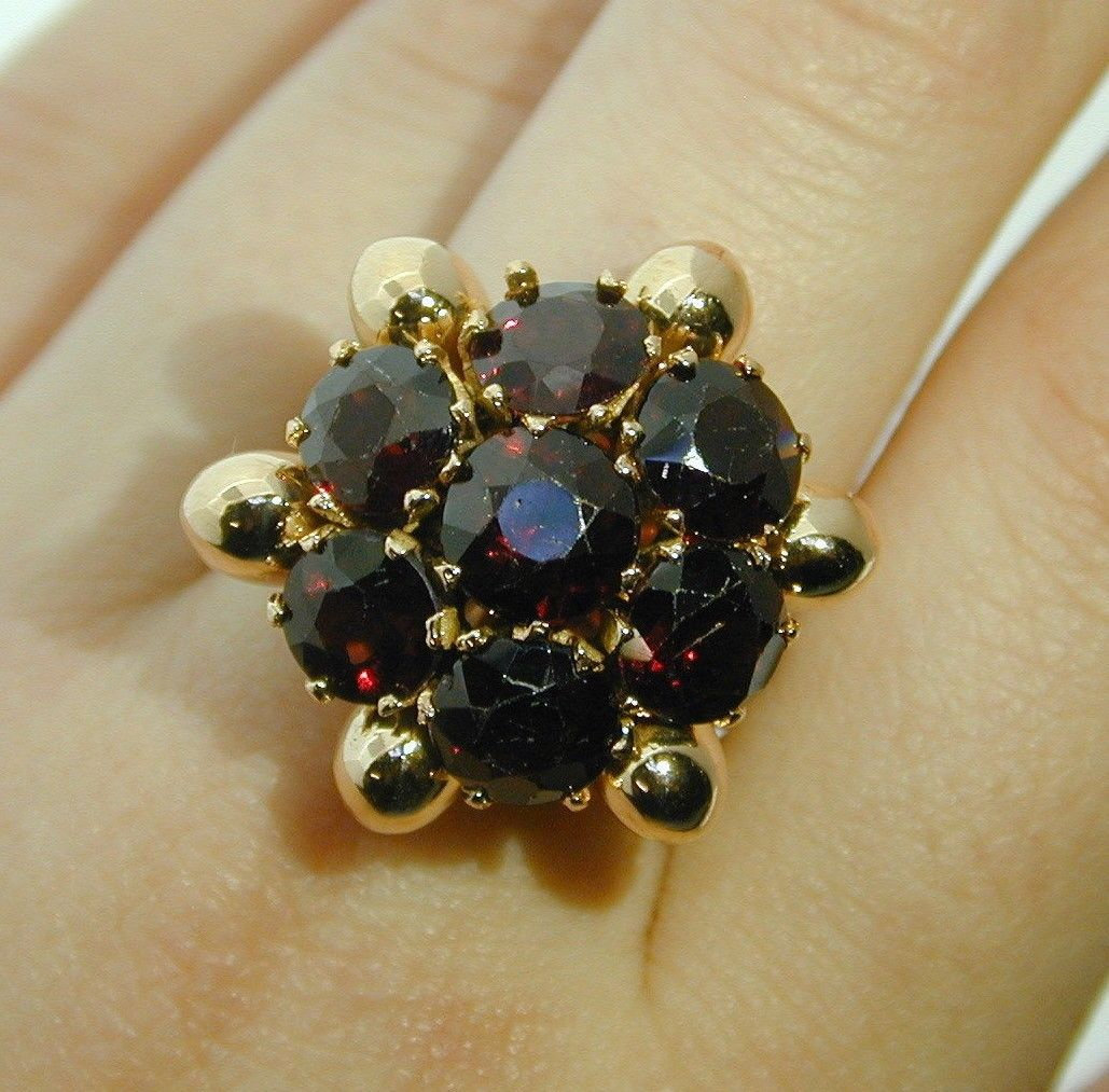 50Er Jahre Groß Granat & 18 Kt Rosegold Cluster Statement Ring Größe "Q' 14, 4G von AntiqueJewellers