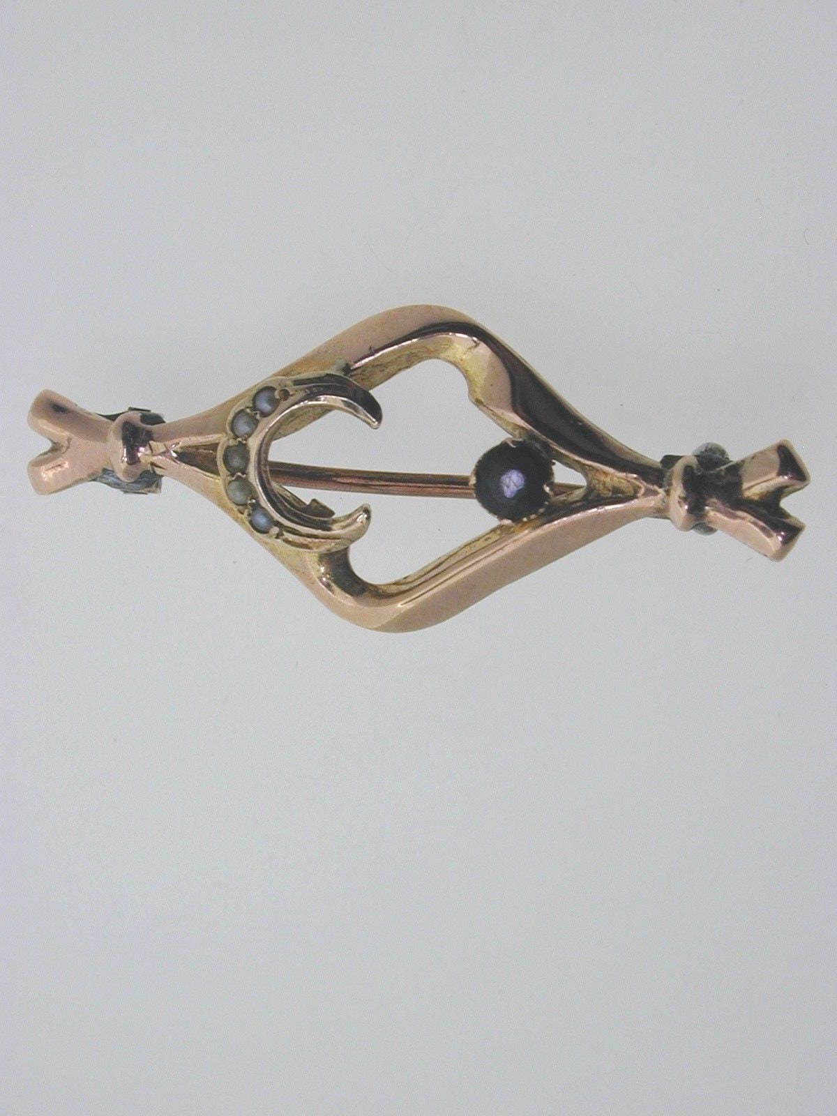 9 Karat Rosegold Amethyst Und Perlenbrosche 2, 4G von AntiqueJewellers