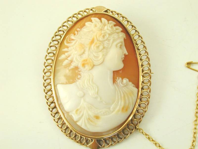Vintage Cameo - Brosche 14K Golddrahtrolle, 1960Er Jahre von AntiqueJewellers