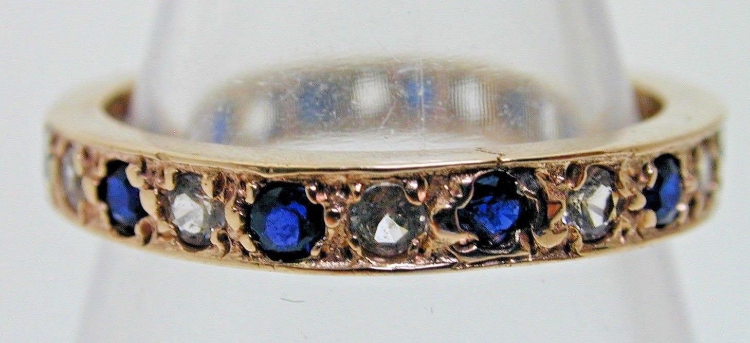 Vintage Voll Eternity 9Ct Saphir Und Diamant Pasten Ring Größe M 1/2 von AntiqueJewellers