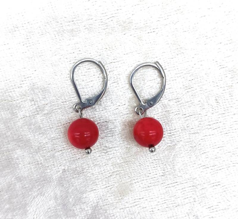 Korallen Ohrhänger, Edelstahl, Natürliche Koralle von AntiqueJewelryByD