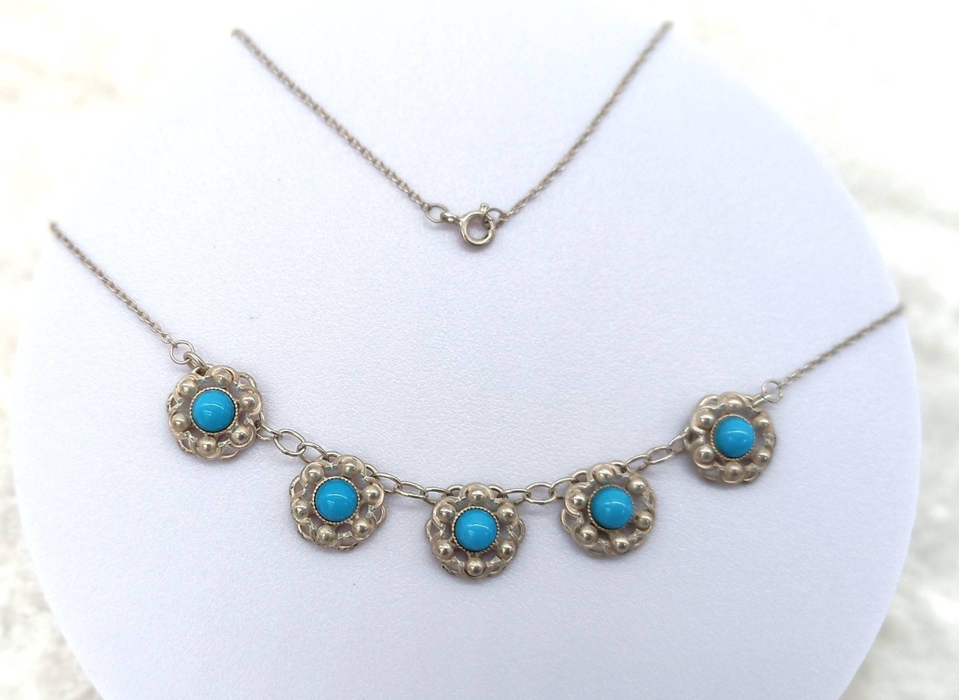Vintage Silberkette Mit Türkis Blumen Vintage Silberkette Mit Türkis Blumen von AntiqueJewelryByD