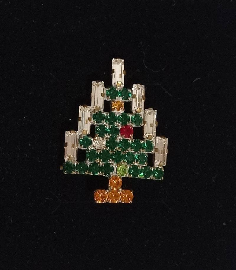 Weihnachtsbaum Strass Brosche. Vintage. Hergestellt in Den 90Er Jahren von AntiqueJewelryByD