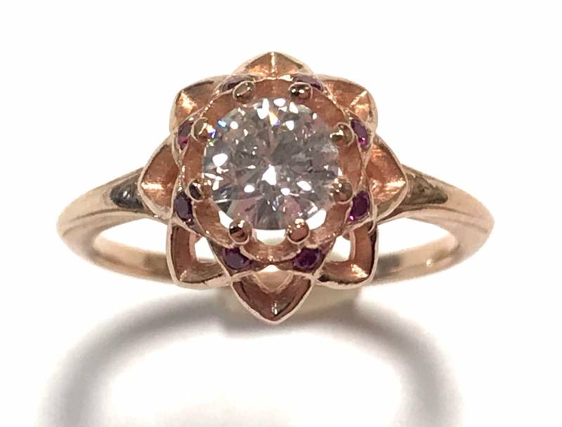14K Rose Gold Diamant Ring Mit Rubin Einfassung von AntiqueJewelryLove