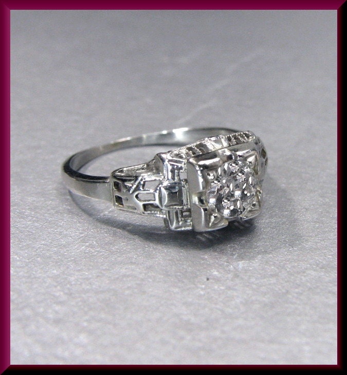 Antiker Diamant Verlobungsring Art Deco Mit Altschliff 18K Weißgold Ehering - Er 517S von AntiqueJewelryNyc