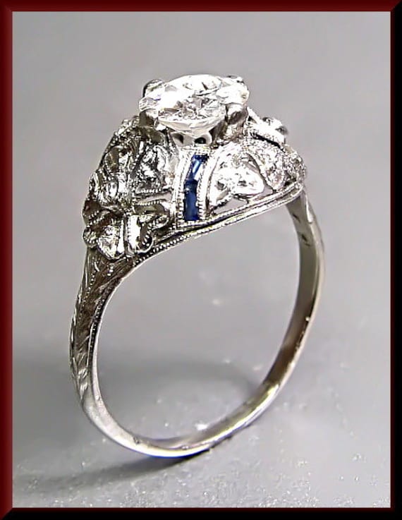Antiker Diamant Verlobungsring Art Deco Mit Altschliffdiamant Platin Ehering - Er 351 M von AntiqueJewelryNyc