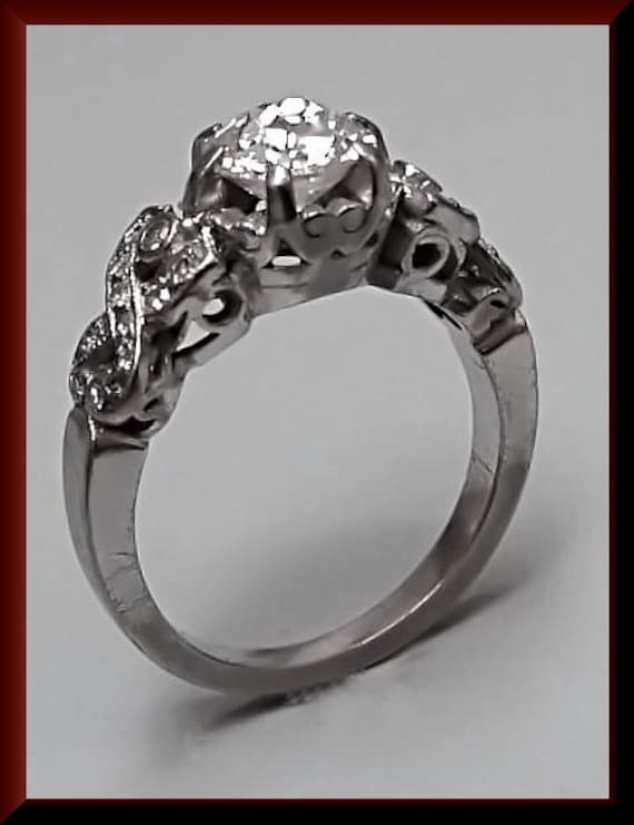 Antiker Diamant Verlobungsring Art Deco Mit Altschliffdiamant Platin Ehering - Er 388 M von AntiqueJewelryNyc