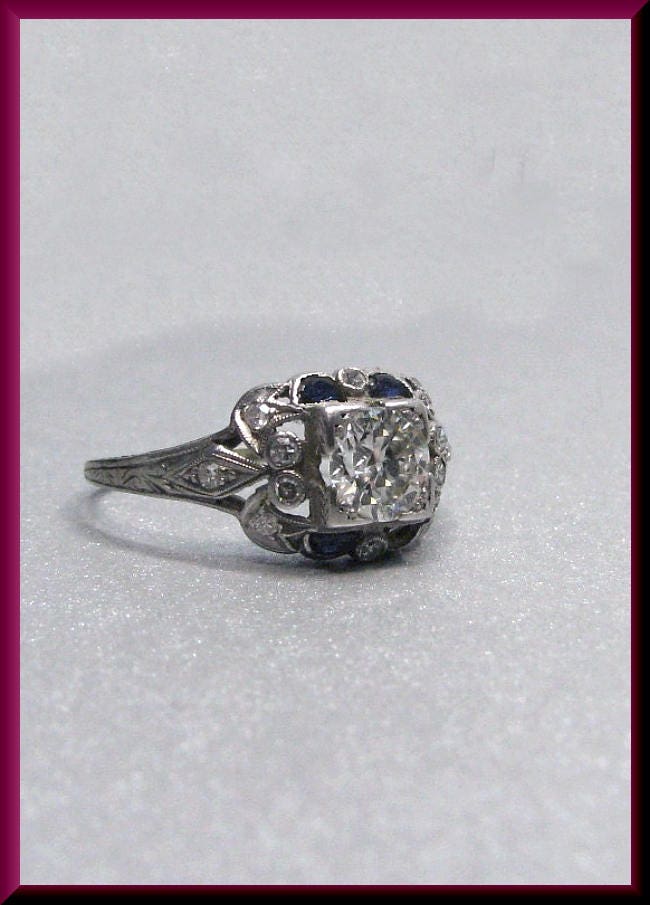 Antiker Diamant Verlobungsring Art Deco Mit Altschliffdiamant Platin Ehering - Er 389S von AntiqueJewelryNyc