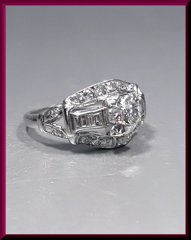 Art Deco Diamant Verlobungsring, Antiker Verlobungsring Mit Altschliff Platin Ehering - Er 510 M von AntiqueJewelryNyc