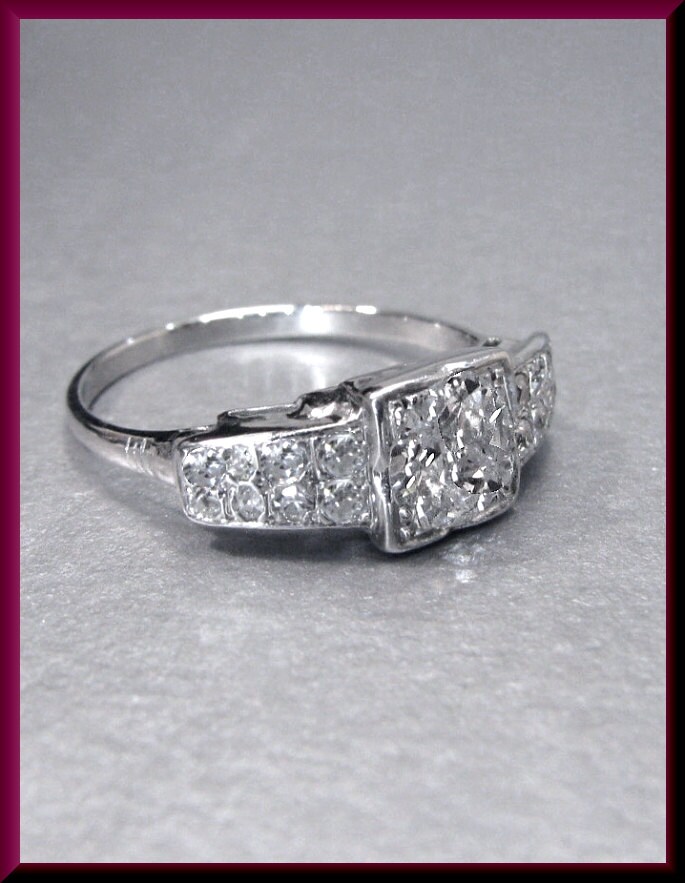 Art Deco Diamant Verlobungsring Vintage Mit Altschliff 14K Weißgold Ehering - Er 513 M von AntiqueJewelryNyc