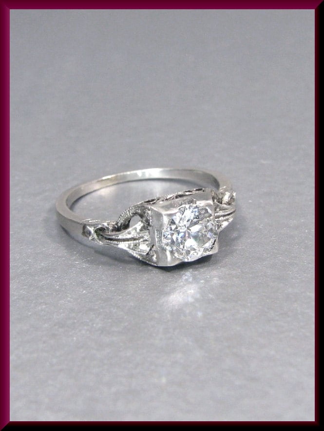 Art Deco Diamant Verlobungsring Vintage Mit Altschliff 18K Weißgold Ehering - Er 358 M von AntiqueJewelryNyc