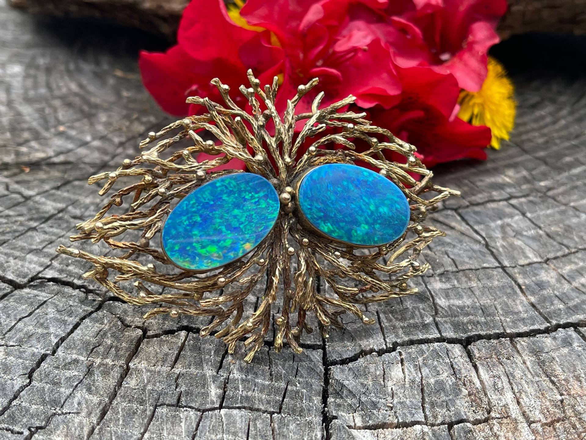 Boulder Opal Anhänger, Blume Brosche, Anhänger von AntiqueJewelryNyc