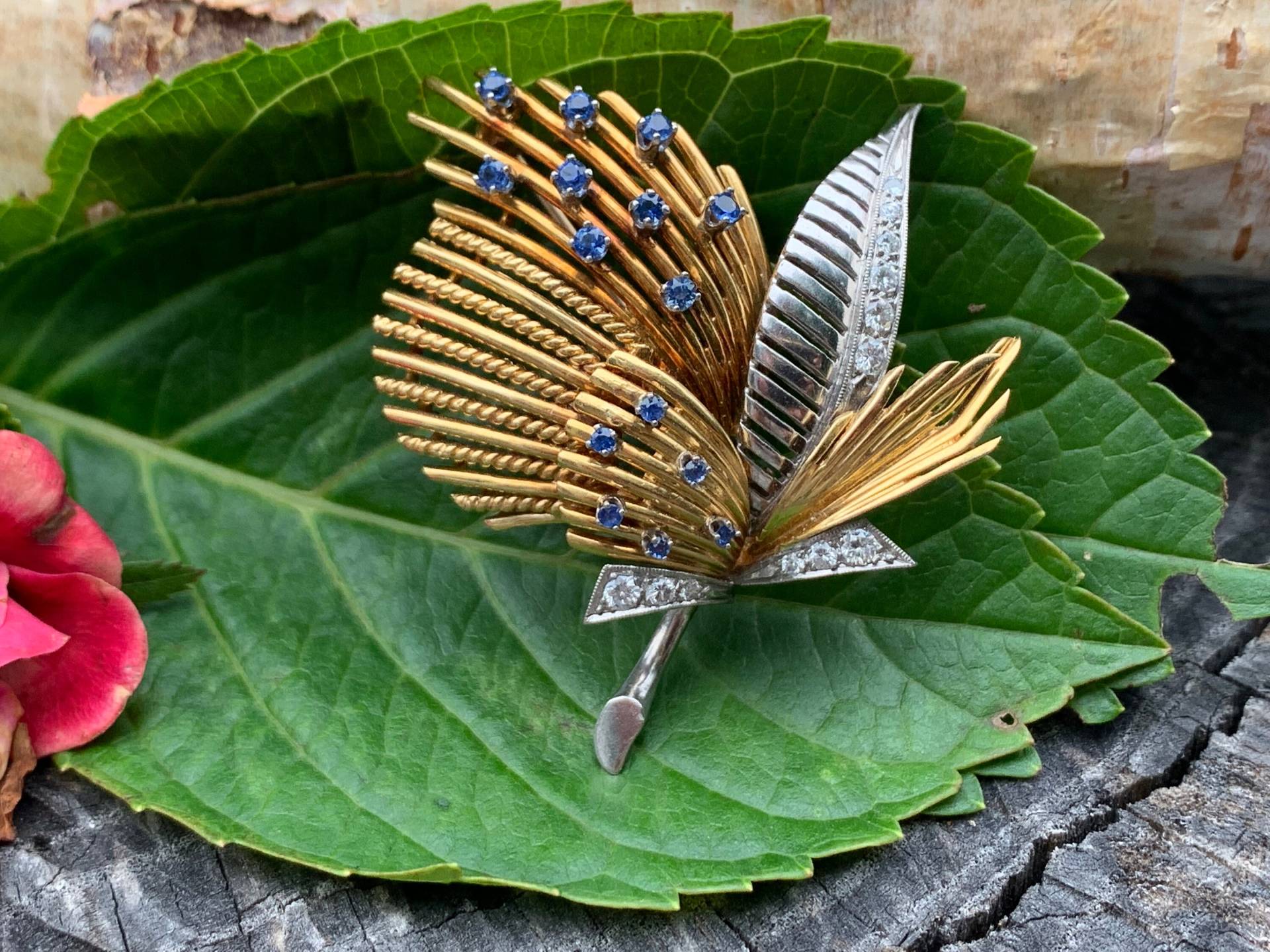 Diamant Blumen Brosche, Saphir Blume, Gold Florale Brosche Bouquet, Pin von AntiqueJewelryNyc