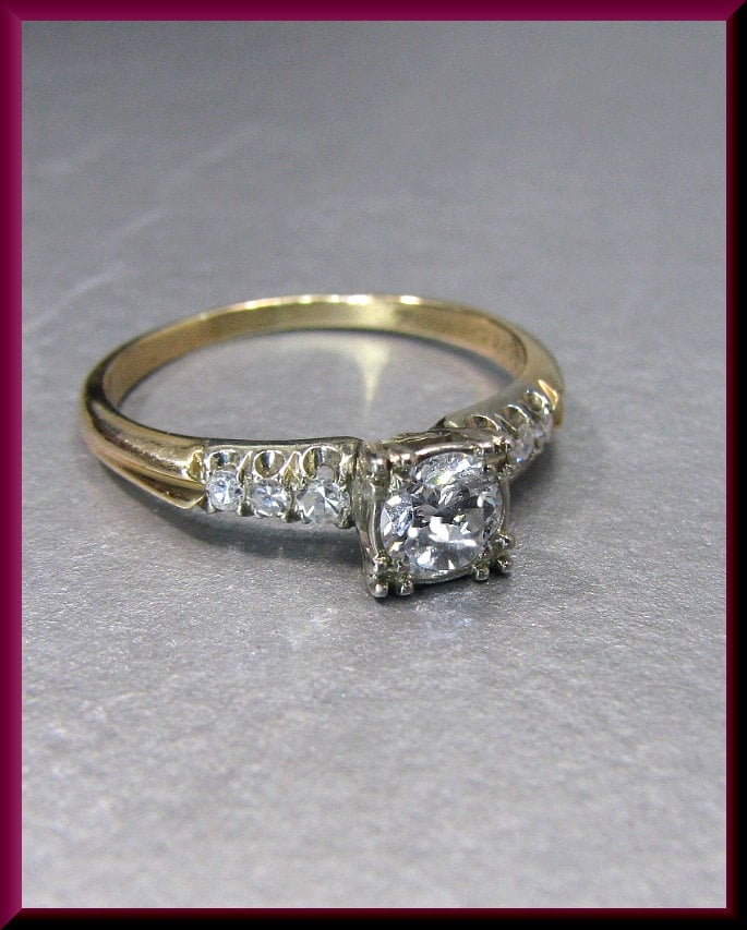 Vintage Diamant Verlobungsring Antiker Mit Im Übergangsschliff 14K Gelbgold Ehering - Er 522 M von AntiqueJewelryNyc