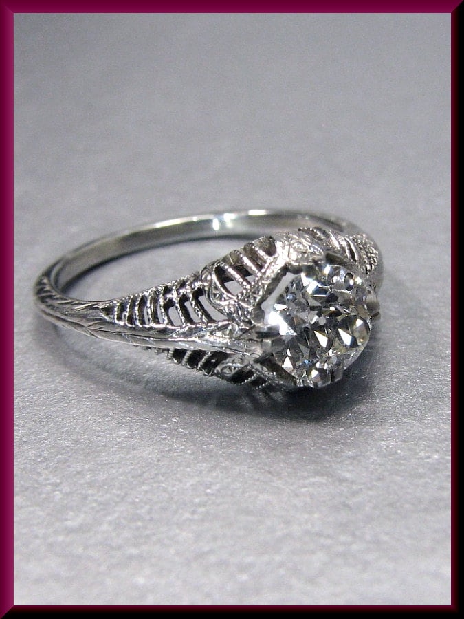 Vintage Diamant Verlobungsring Art Deco Mit Altschliff 18K Weißgold Ehering von AntiqueJewelryNyc