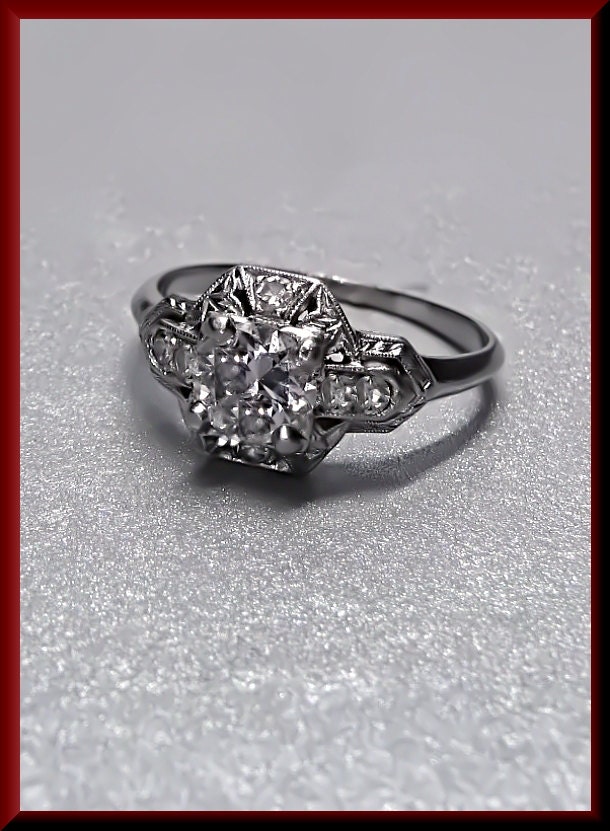 Vintage Diamant Verlobungsring Art Deco Mit Altschliff Platin Ehering - Er 373S von AntiqueJewelryNyc