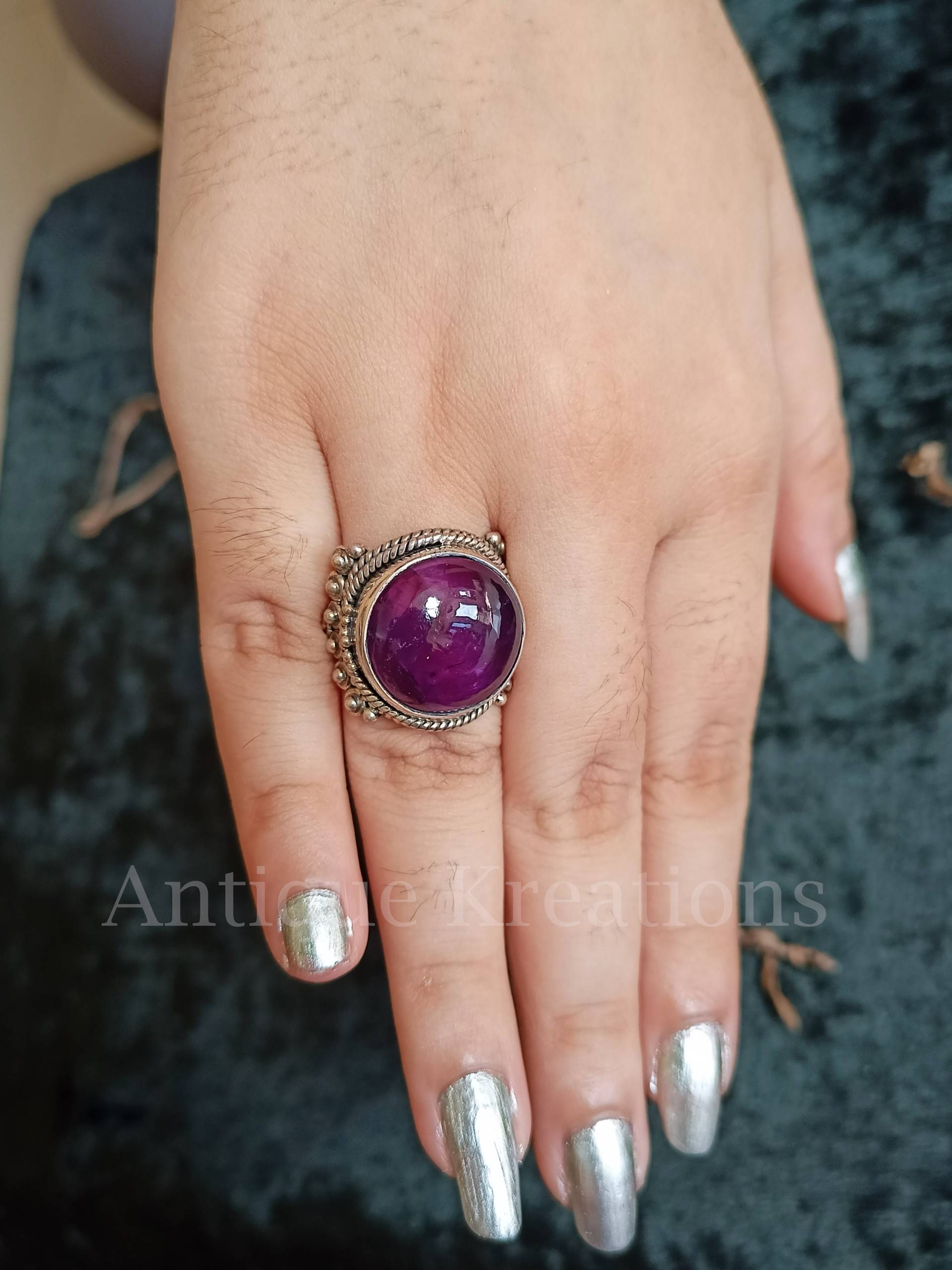 Amethyst Ring, Handgemachter Natürlicher Edelstein 925 Sterling Silber Ring Für Frauen, Geschenk Sie, Personalisierte Ringvalentinstag von AntiqueKreations