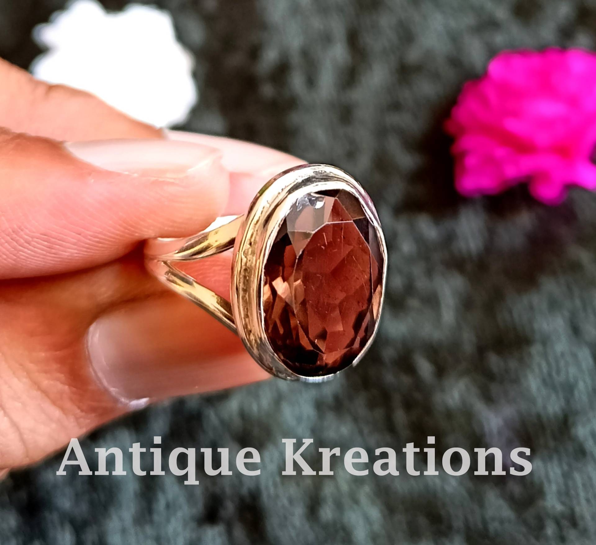 Rauchquarz Ring, 925 Sterling Silber Ovaler Quarz Statement Frauen Geschenk Für Sie, Ihn von AntiqueKreations
