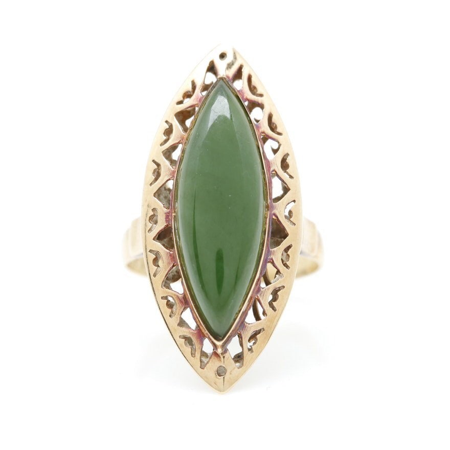 Jahrgang 14K Gelb Gold Nephrit Ring Jahrgang 14K Gelb Gold Nephrit Ring von AntiqueSHByLiza