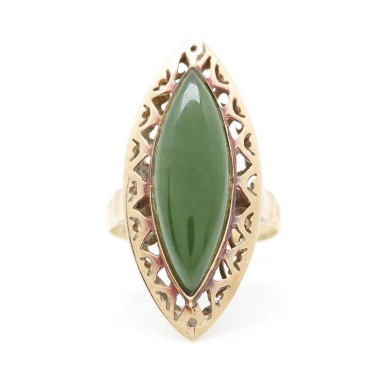 Jahrgang 14K Gelb Gold Nephrit Ring von AntiqueSHByLiza