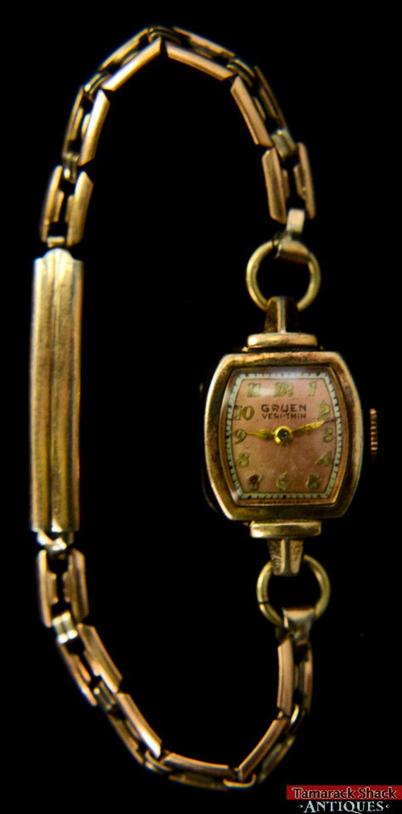 Art Deco Grün Veri-Thin 10K Rose Gf Lünette Ca. 291 Band Kupfer Zifferblatt Läuft Schnell Art Deco Grün Veri-Thin 10K Rose Gf Lünette Ca. 291 Band Kupfer Zifferblatt Läuft Schnell von AntiqueShack