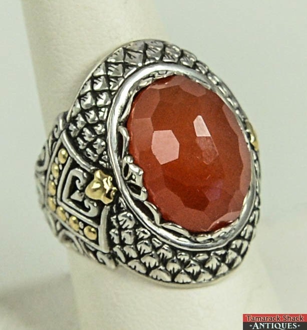 Designer Verzieren Band 925 Sterling Silber 18K Gold Karneol Größe 8, 5 Ring von AntiqueShack