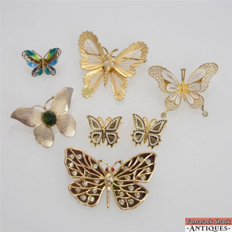 Lot Von 7 Vintage Schmetterling Gold Getönten Broschen Pins Open Wire Painted Strass Lot Von 7 Vintage Schmetterling Gold Getönten Broschen Pins Open Wire Painted Strass von AntiqueShack