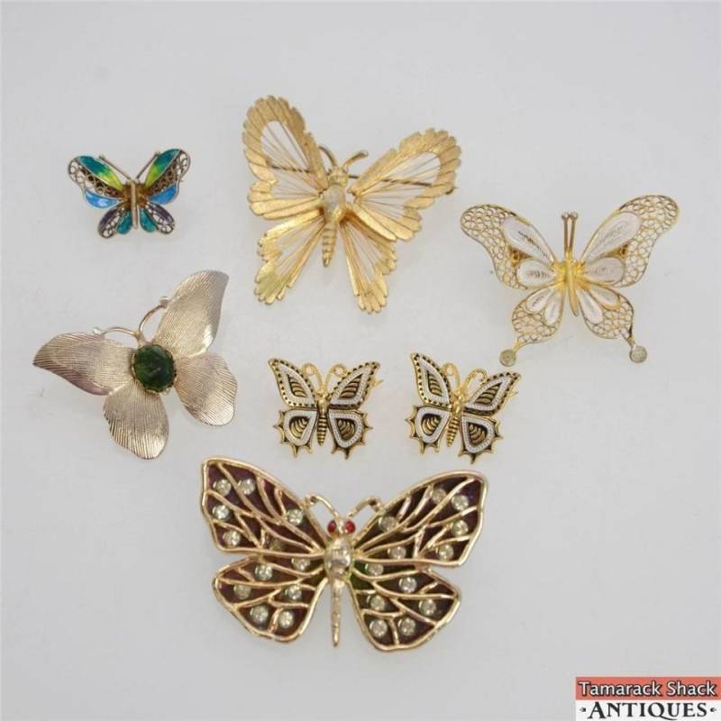 Lot Von 7 Vintage Schmetterling Gold Getönten Broschen Pins Open Wire Painted Strass Lot Von 7 Vintage Schmetterling Gold Getönten Broschen Pins Open Wire Painted Strass von AntiqueShack