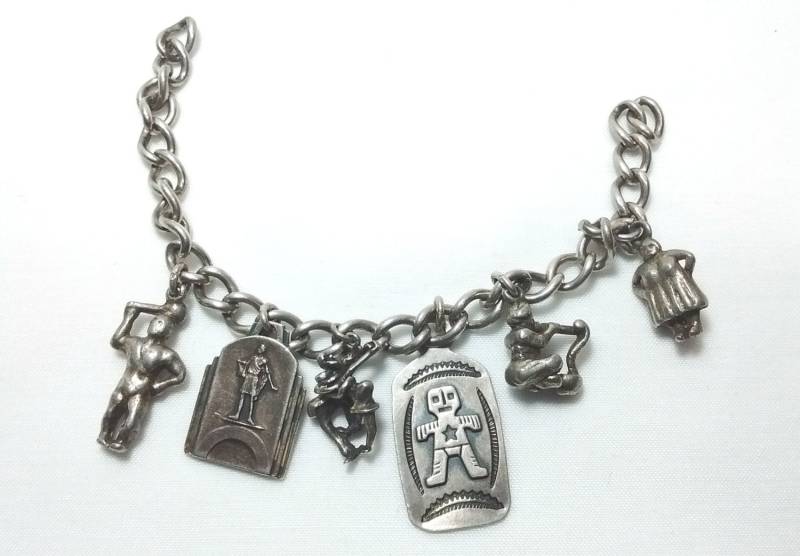 Vintage 1930 Sterling Silber 6 Anhänger Schlangenbeschwörer Paar Tanzen H.s. Prämien Armband Vintage 1930 Sterling Silber 6 Anhänger Schlangenbeschwörer Paar Tanzen H.s. Prämien Armband von AntiqueShack