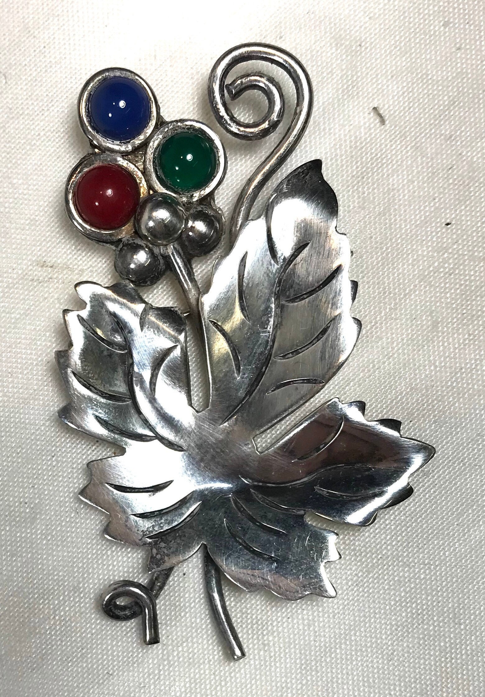 Vintage Sterling Silber 925 Mexiko Tg-303 Blatt Brosche Pin Grün Blau Rot Stein Vintage Sterling Silber 925 Mexiko Tg-303 Blatt Brosche Pin Grün Blau Rot Stein von AntiqueShack