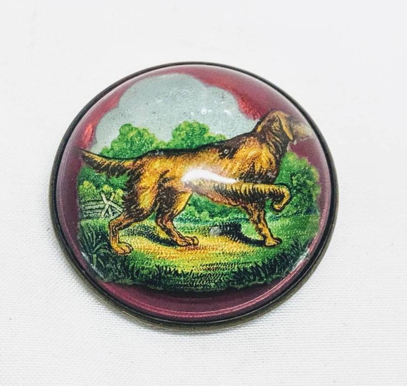 Vtg Art Deco Reverse Painted Retriever Jagdhund Zaumzeug Rosette Pinback Concho Bubble Dome Vtg Art Deco Reverse Painted Retriever Jagdhund Zaumzeug Rosette Pinback Concho Bubble Dome von AntiqueShack