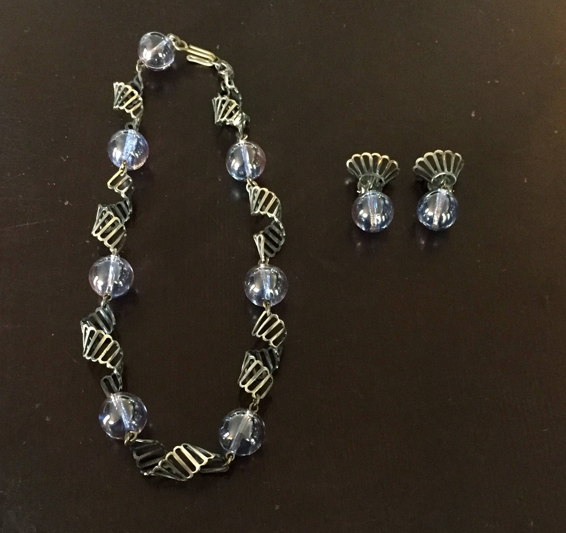 Bläulich Glas Und Silber Halskette/Ohrringe Set von AntiqueSoCal