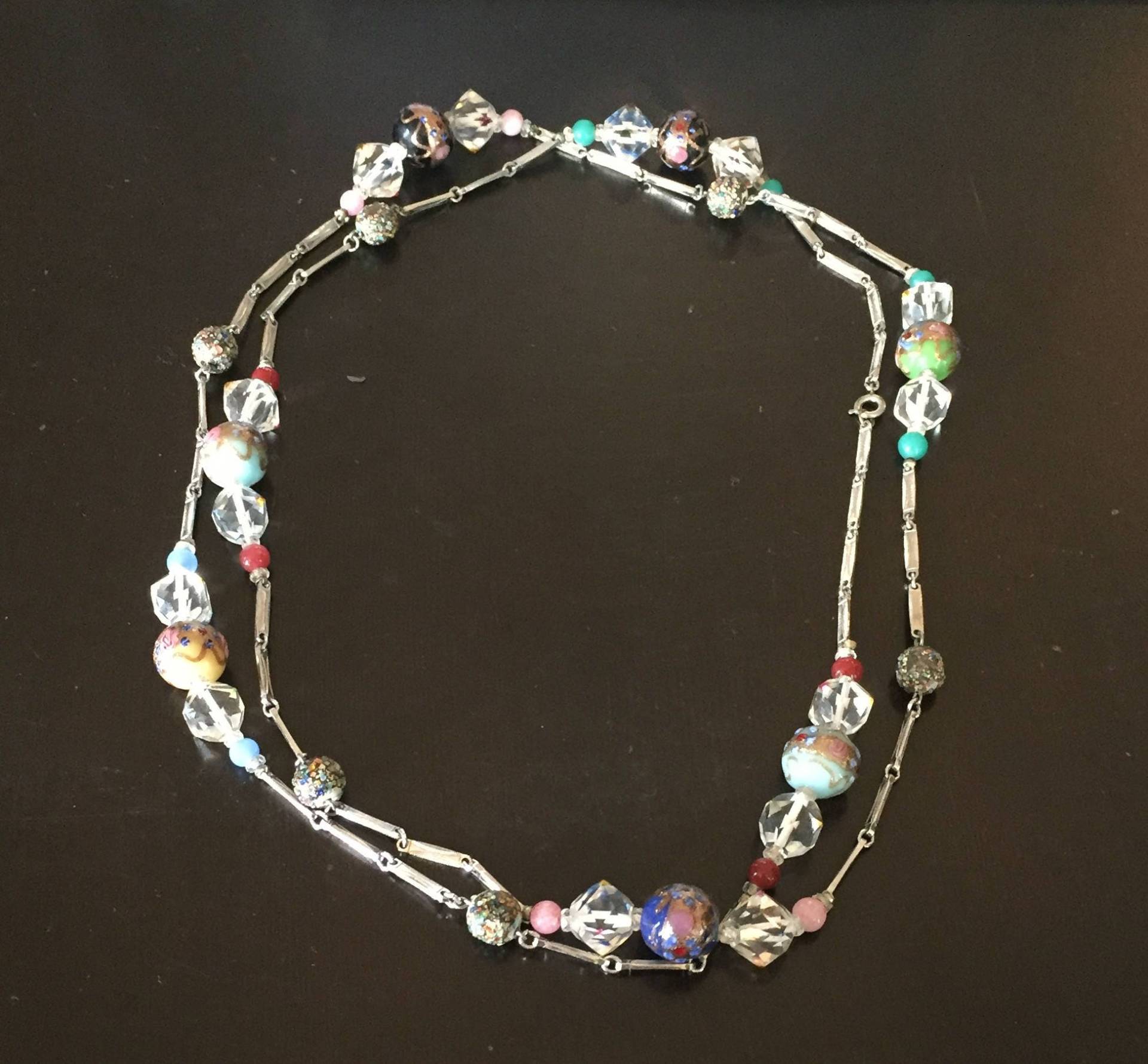 Bunte Perlen Halskette W/Silber Metall - Ca. 1950Er Jahre von AntiqueSoCal